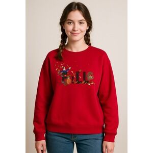 The Quacker Factory Sweatshirt‎ Womens M Red Thanksgiving Turkey Scarecrow Fall